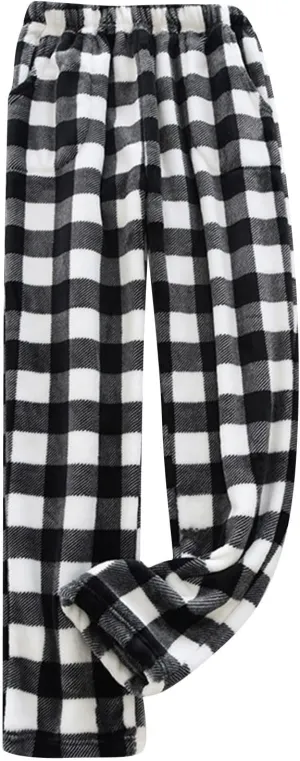 FQZWONG Pajama Pants Women Lounge Wide Leg Flannel Pants Comfy Fuzzy Pj Pants Baggy Elastic Waist Trousers Pants with Pockets