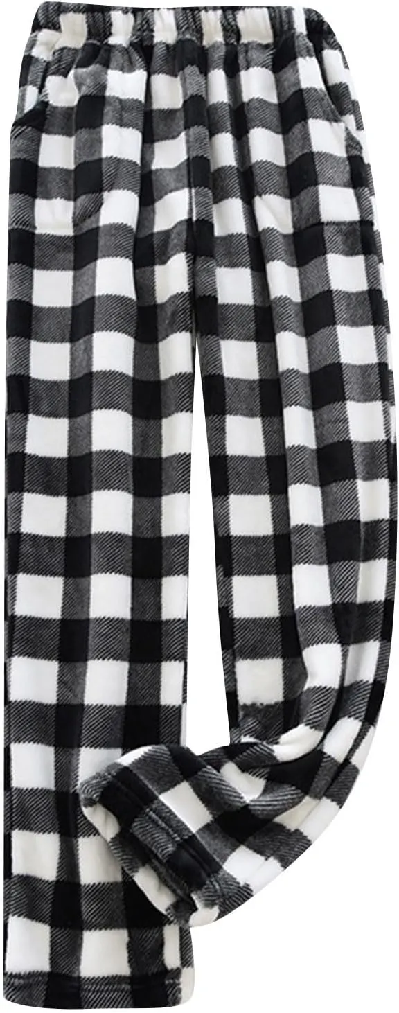 FQZWONG Pajama Pants Women Lounge Wide Leg Flannel Pants Comfy Fuzzy Pj Pants Baggy Elastic Waist Trousers Pants with Pockets