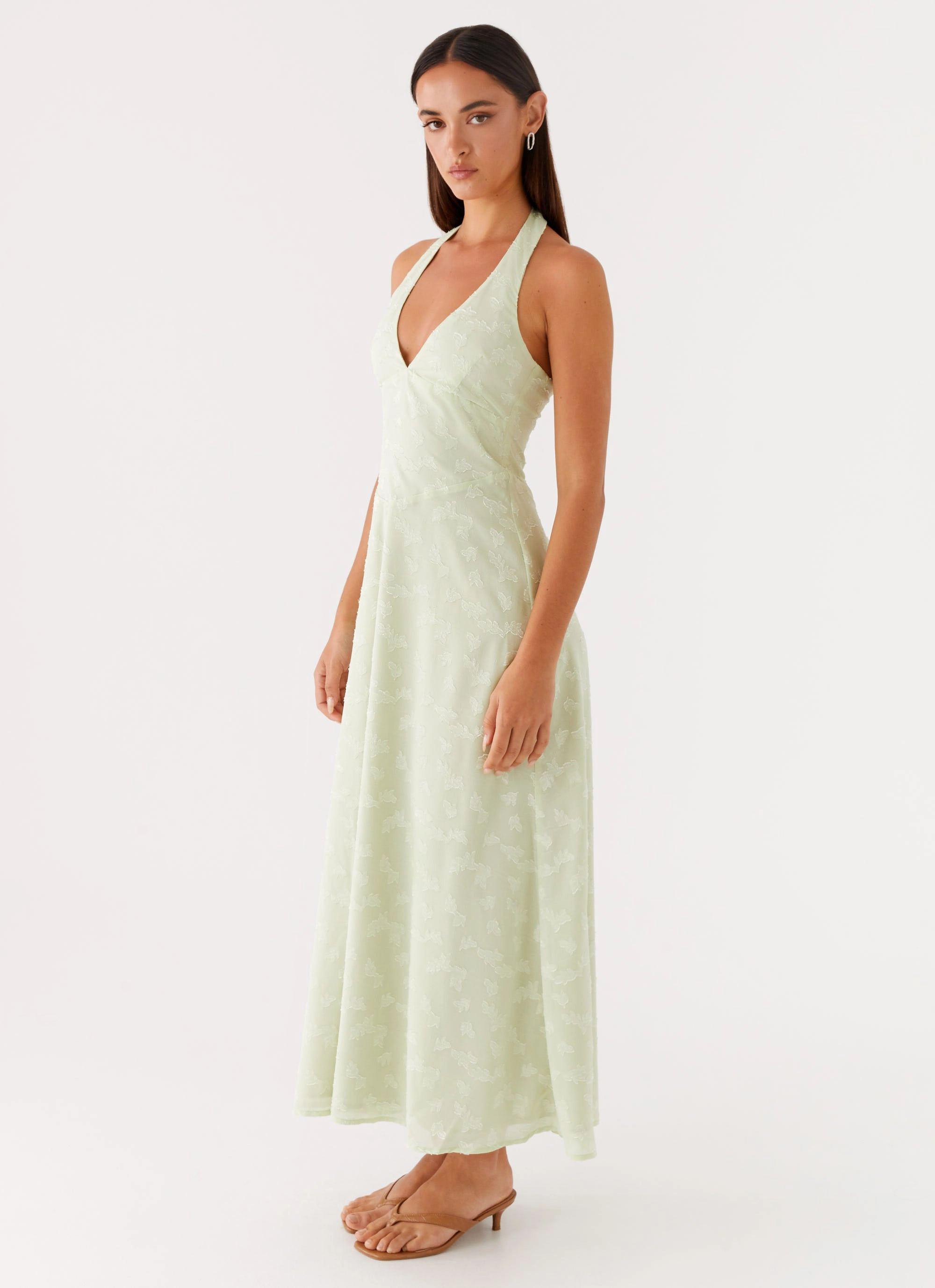Rhinestone-Detail Francesca Midi Dress - Sage