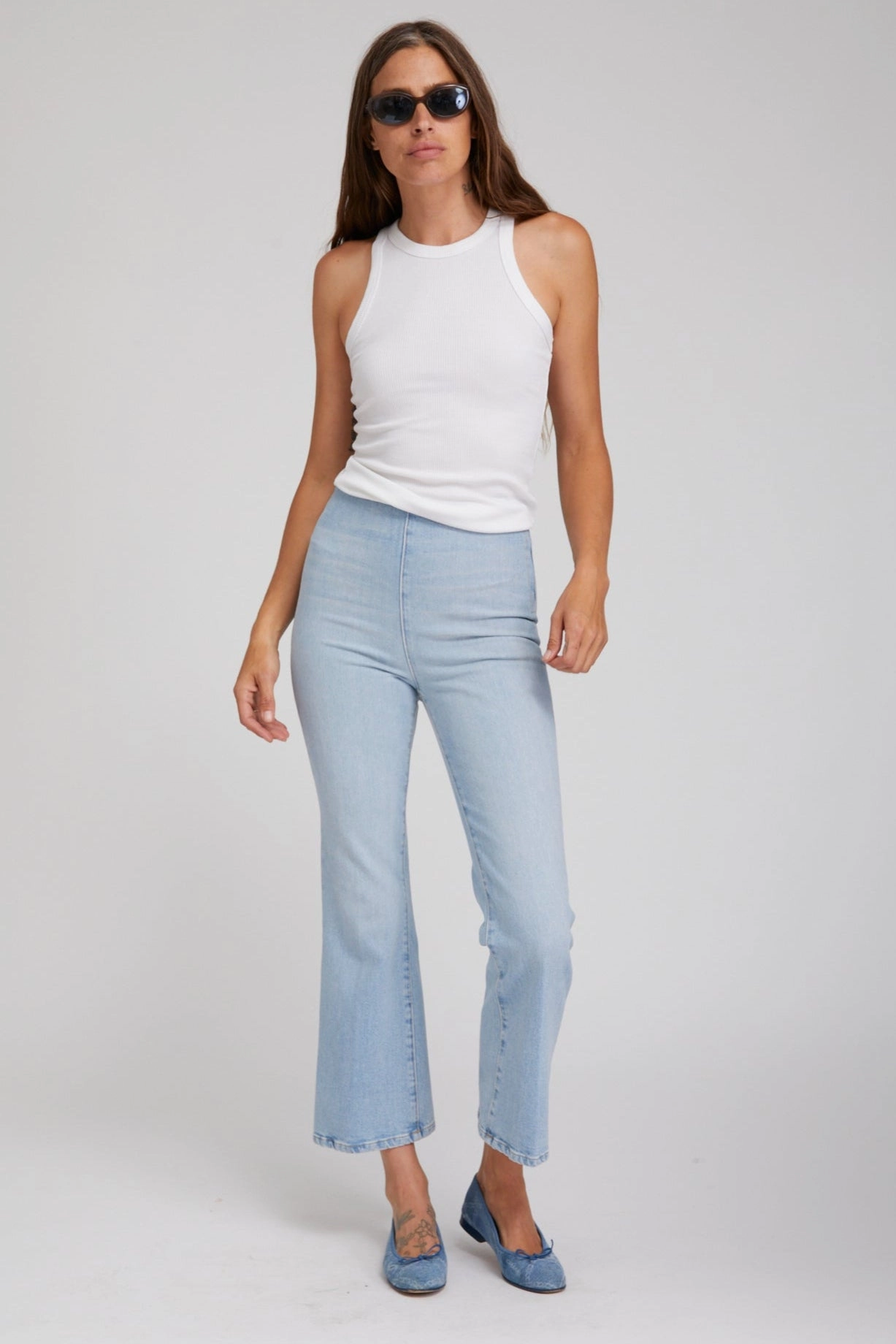 AntiSnag Fabric Durable Reinforced Elbows Francoise Crop Flare Denim Leggings