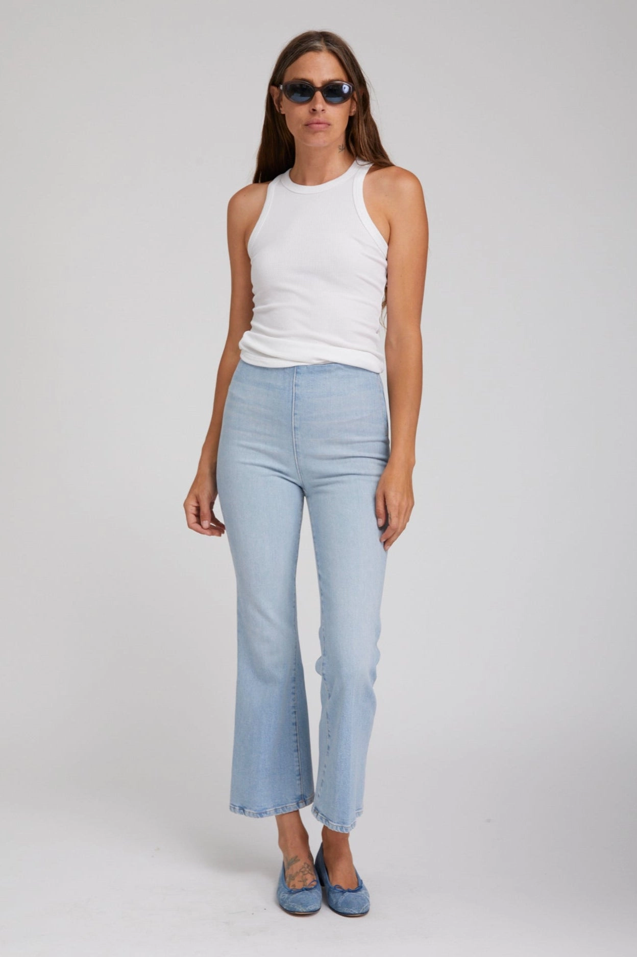 Francoise Crop Flare Denim Leggings Hypoallergenic Lining