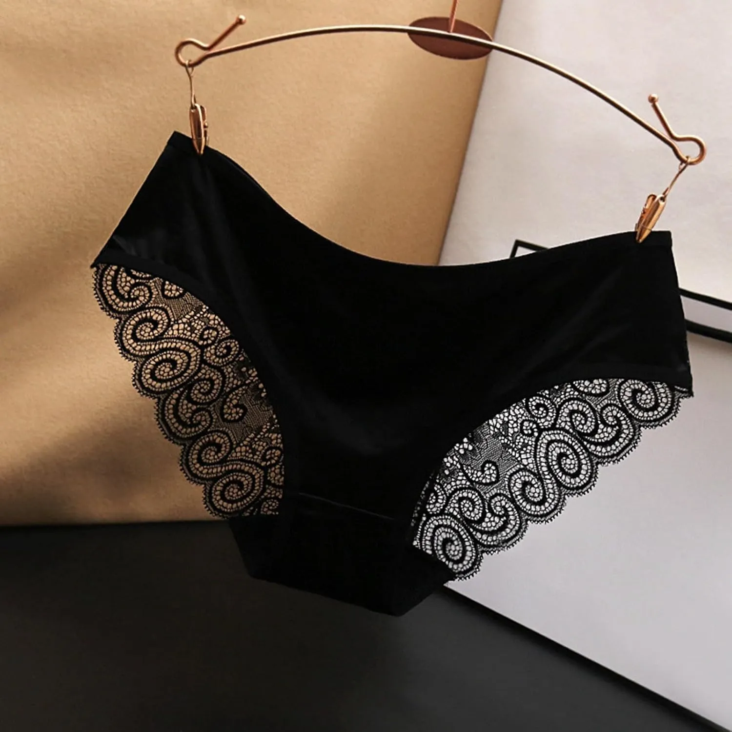 Franterd Womens Sexy Panties Lace Seamless Low Waist Bikini Briefs Hipster No Show Stretch Briefs Ladies Cheeky Underwear