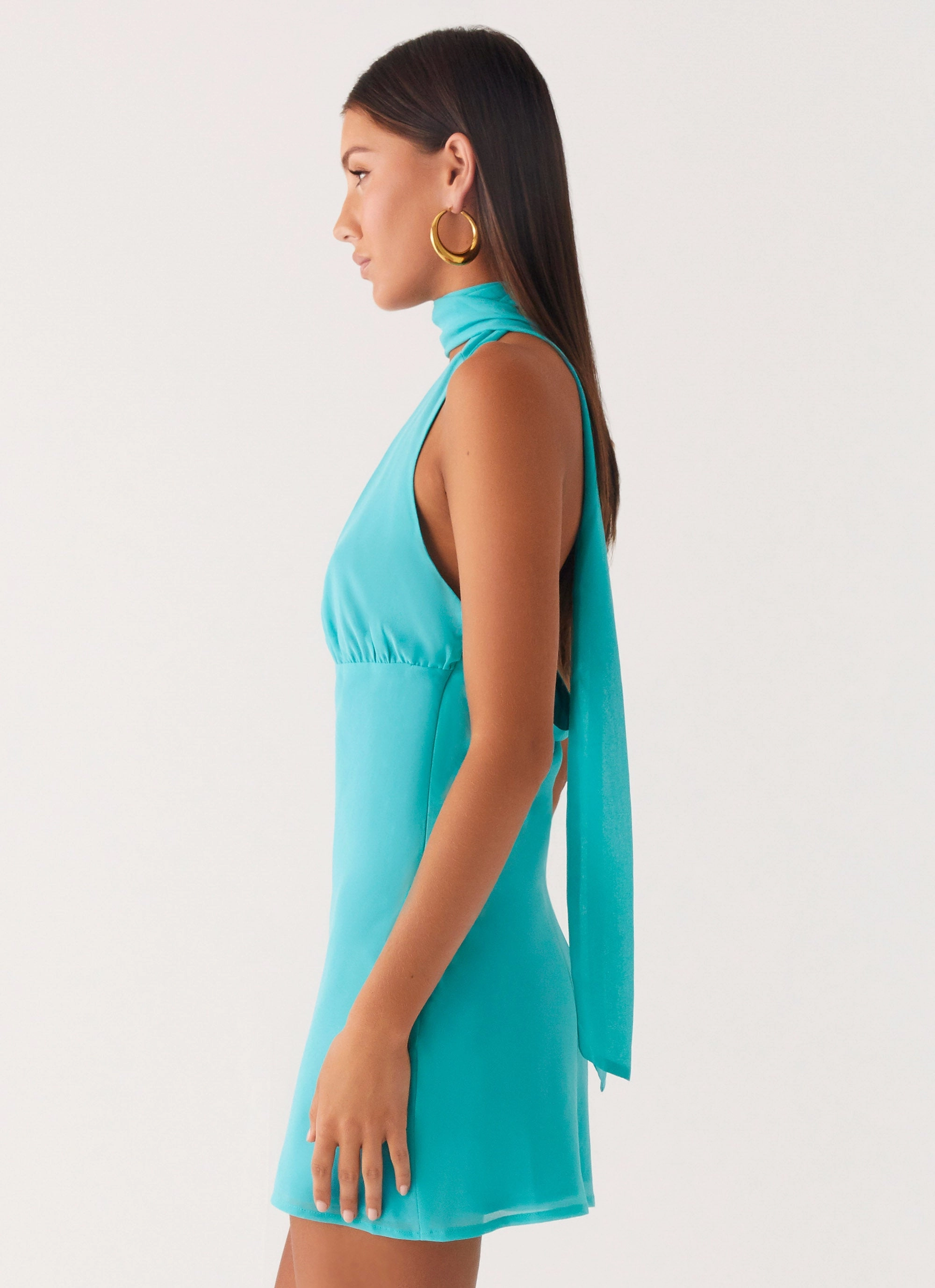Melisande Scarf Neck Mini Dress - Aqua Blue City Essential Autumn Look