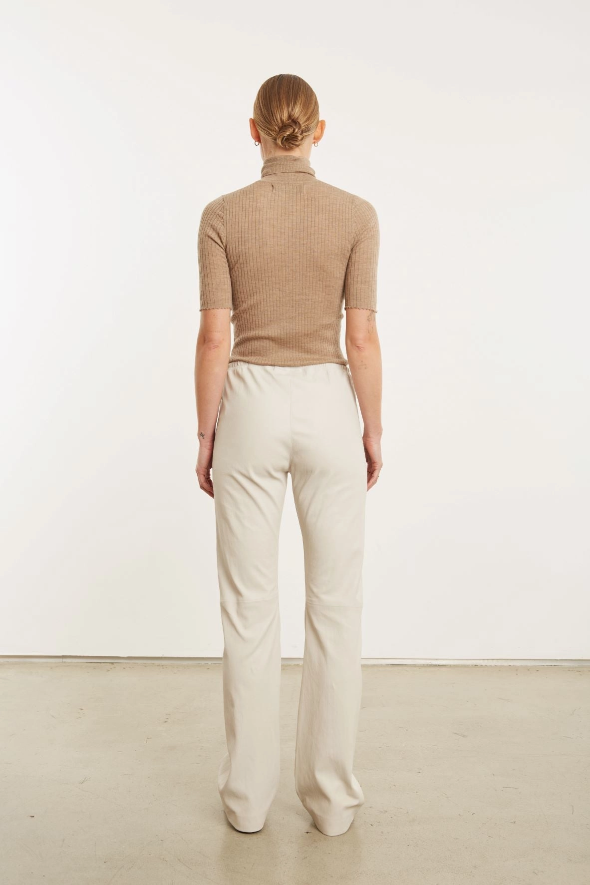 Chalk Leather Straight Leg Pants Smart Casual Comfort Wear