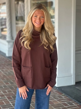 French Dressing Cowl Neck Sweater in Brown Stretch Fit Engineering