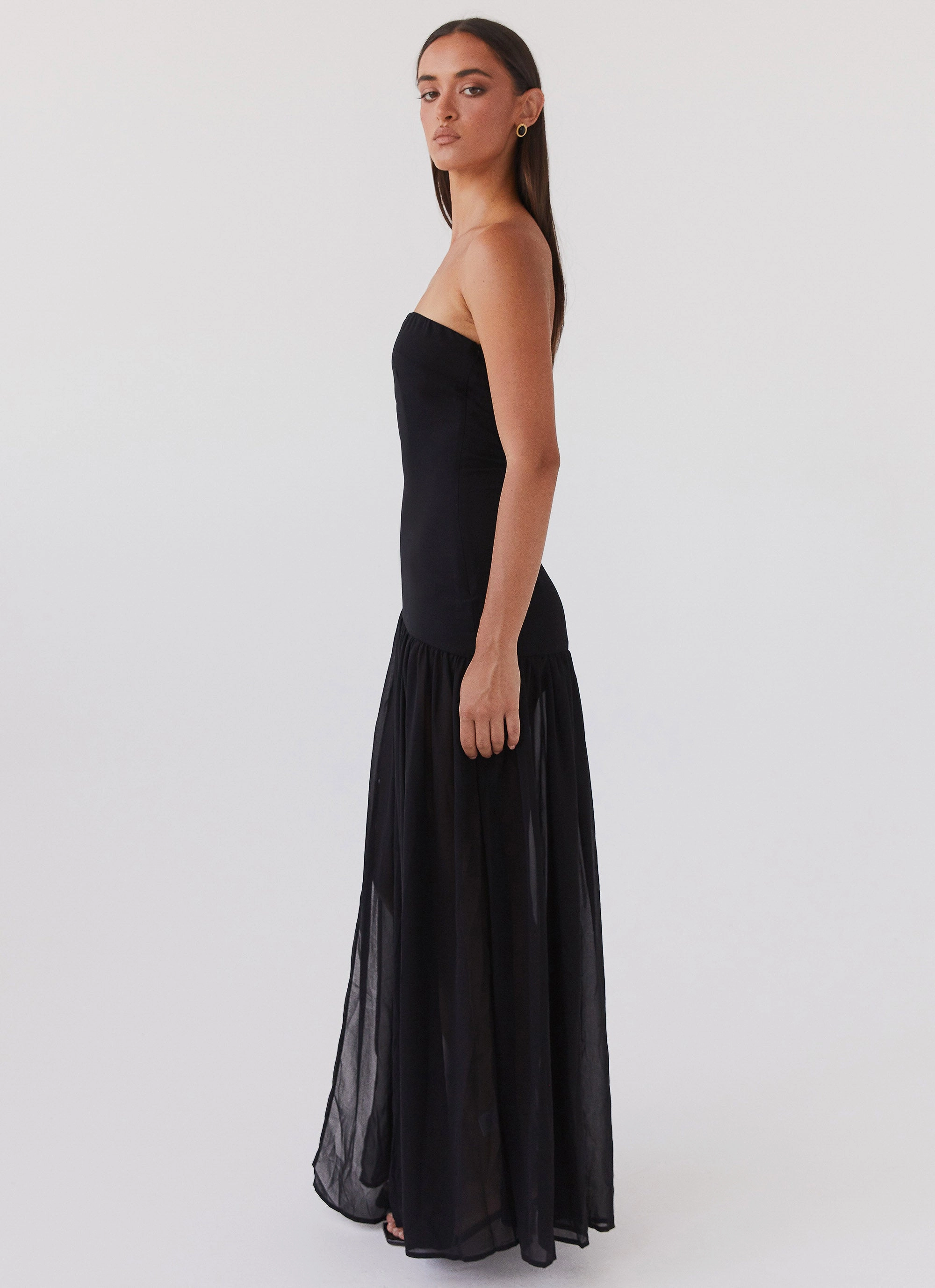 Eden Strapless Maxi Dress - Black Flower Grace Evening Classic