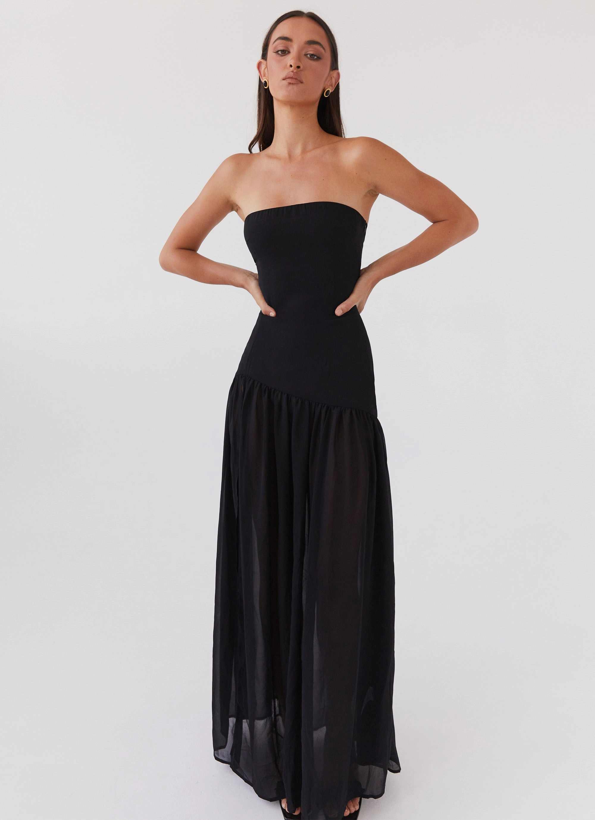 Eden Strapless Maxi Dress - Black Lightweight-Layer Bodycon-Fit