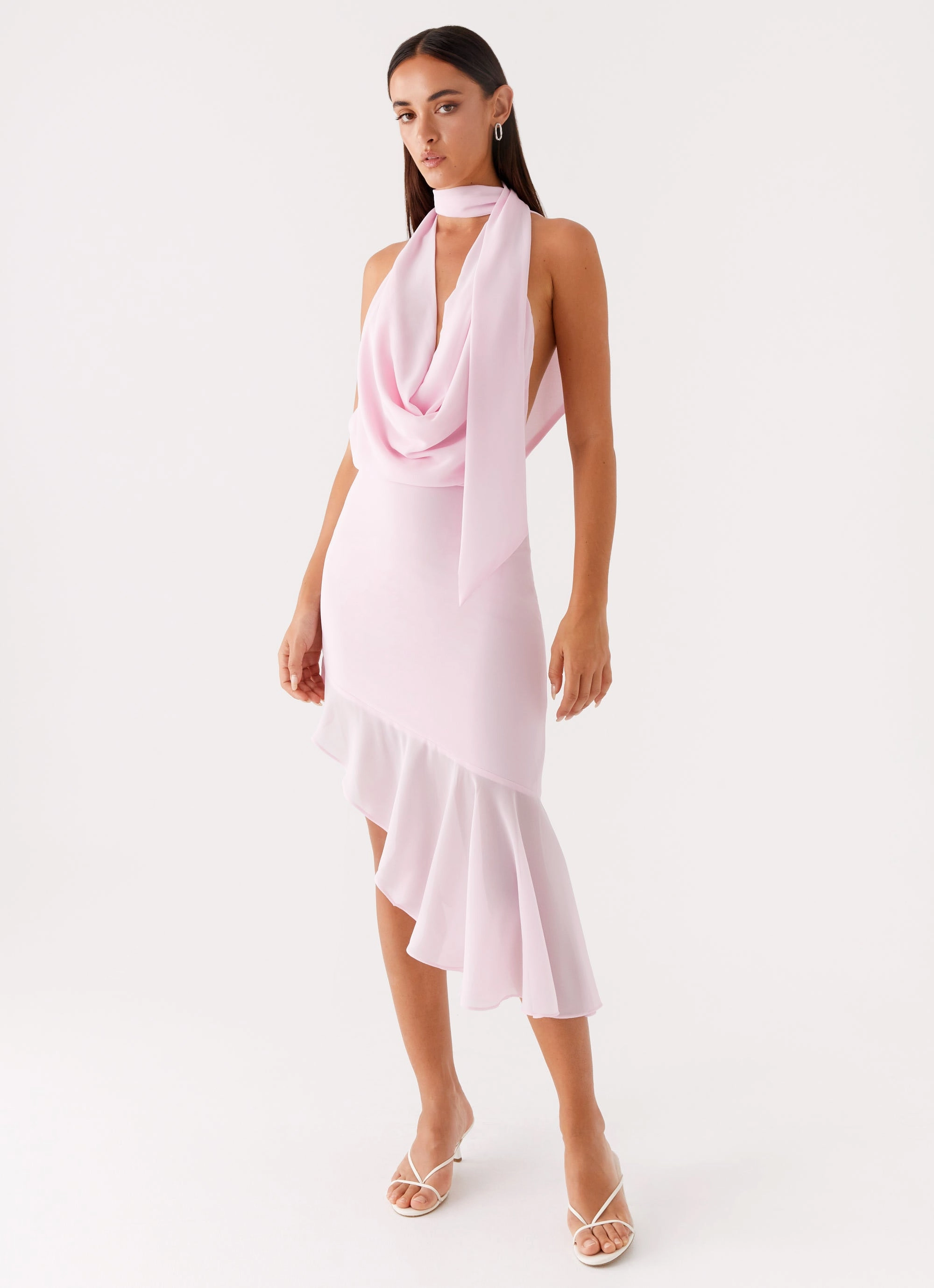 Layna Scarf Midi Dress - Pink Petite friendly Smart Piece