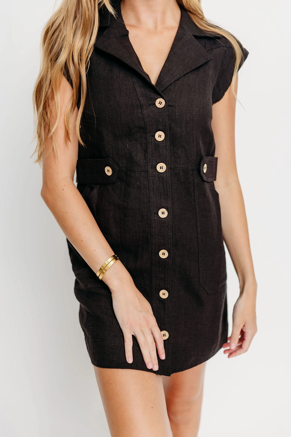Statement-Piece Holiday Wear Freya 100% Linen Mini Dress in Black *Final-Sale*