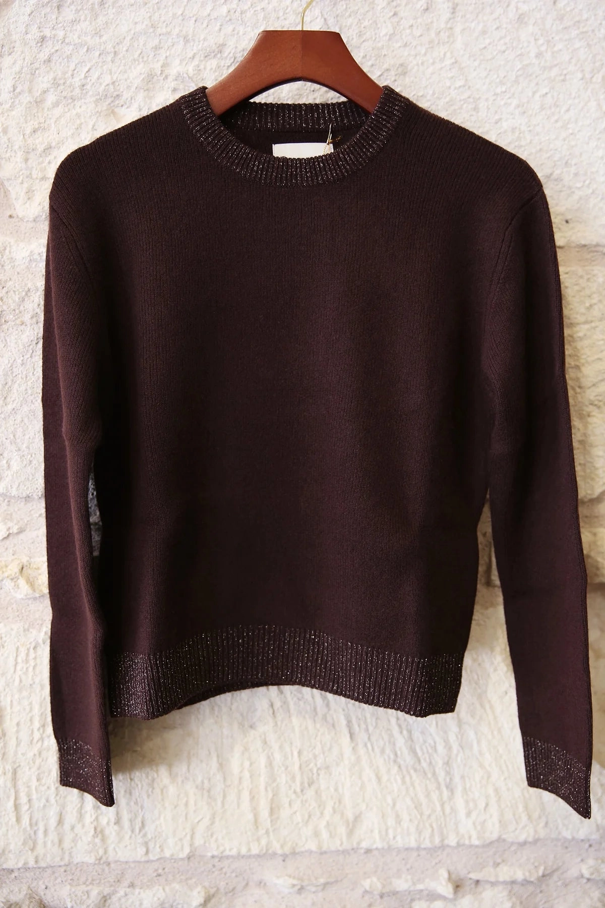 Contrast Lurex Rib Crew Hickory Gold Flexible Ribbed Cuffs Sporty T-shirt