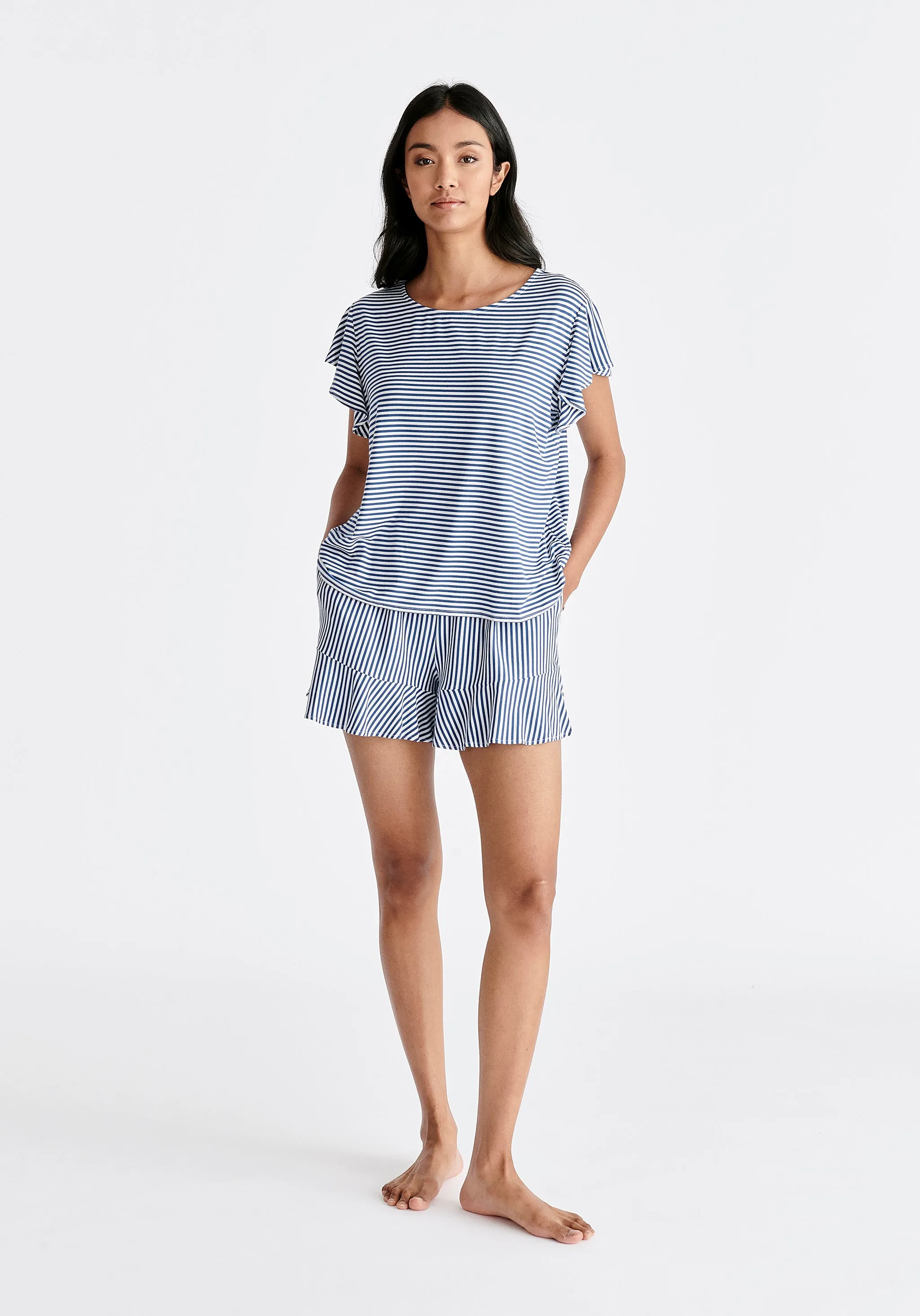 Frill Pyjama T-Shirt Set with Matching Overnight Pouch