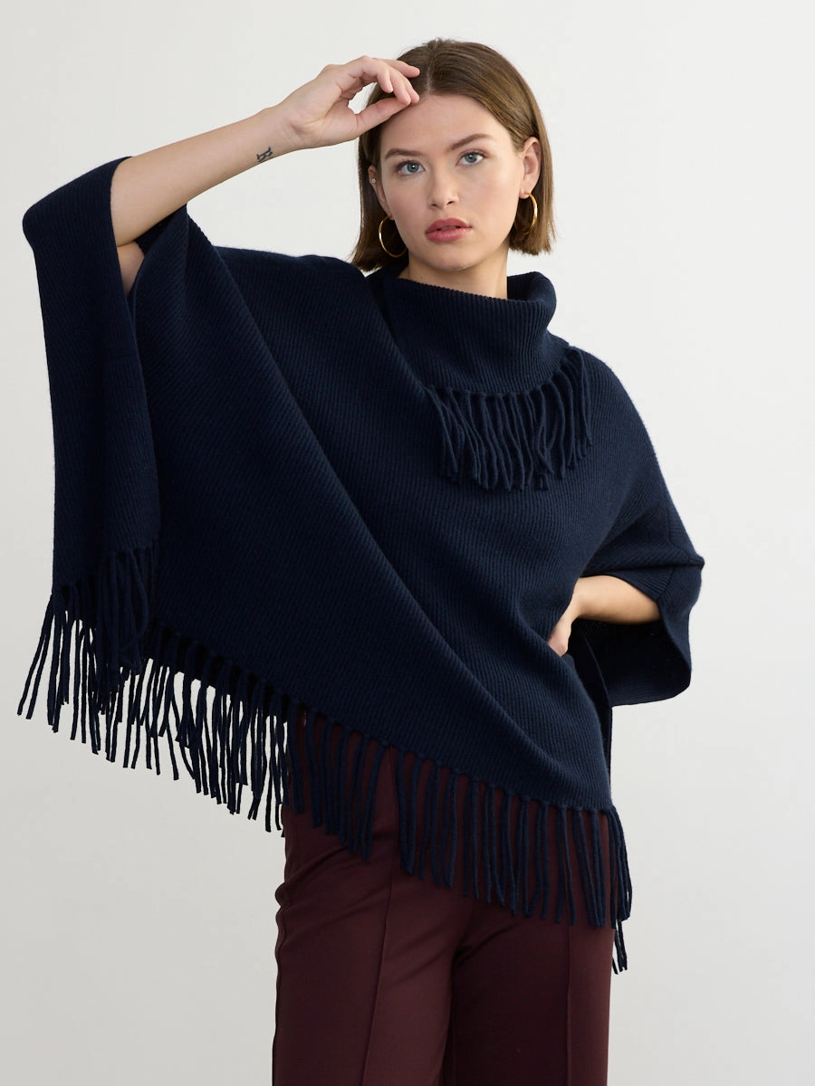 RibbedHemline LightweightDesign FRINGE PONCHO
