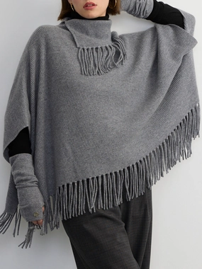 FRINGE PONCHO Bound Seam Finish Anti Pill Finish