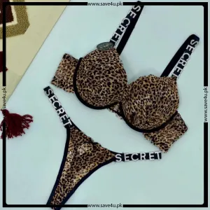 Front Open Leopard Printed Push Up Bra Set
