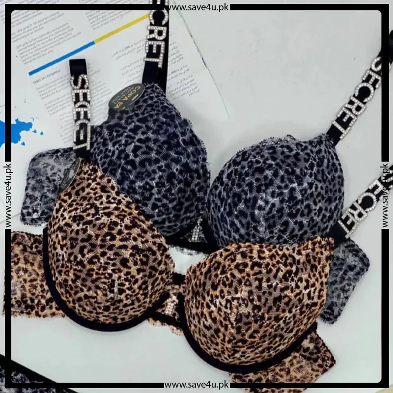 Front Open Leopard Printed Push Up Bra Set