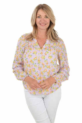 SweatAbsorbent Fruit Orchard Pleated Puff Sleeve Blouse