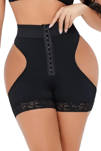 Full Size Cutout Hook-And-Eye Shaping Shorts