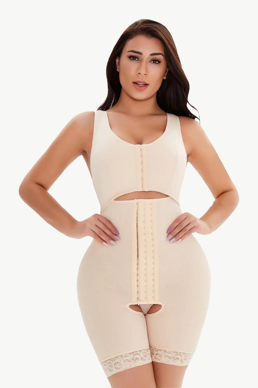 Full Size Cutout Lace Detail Hook-And Eye Shaping Shorts