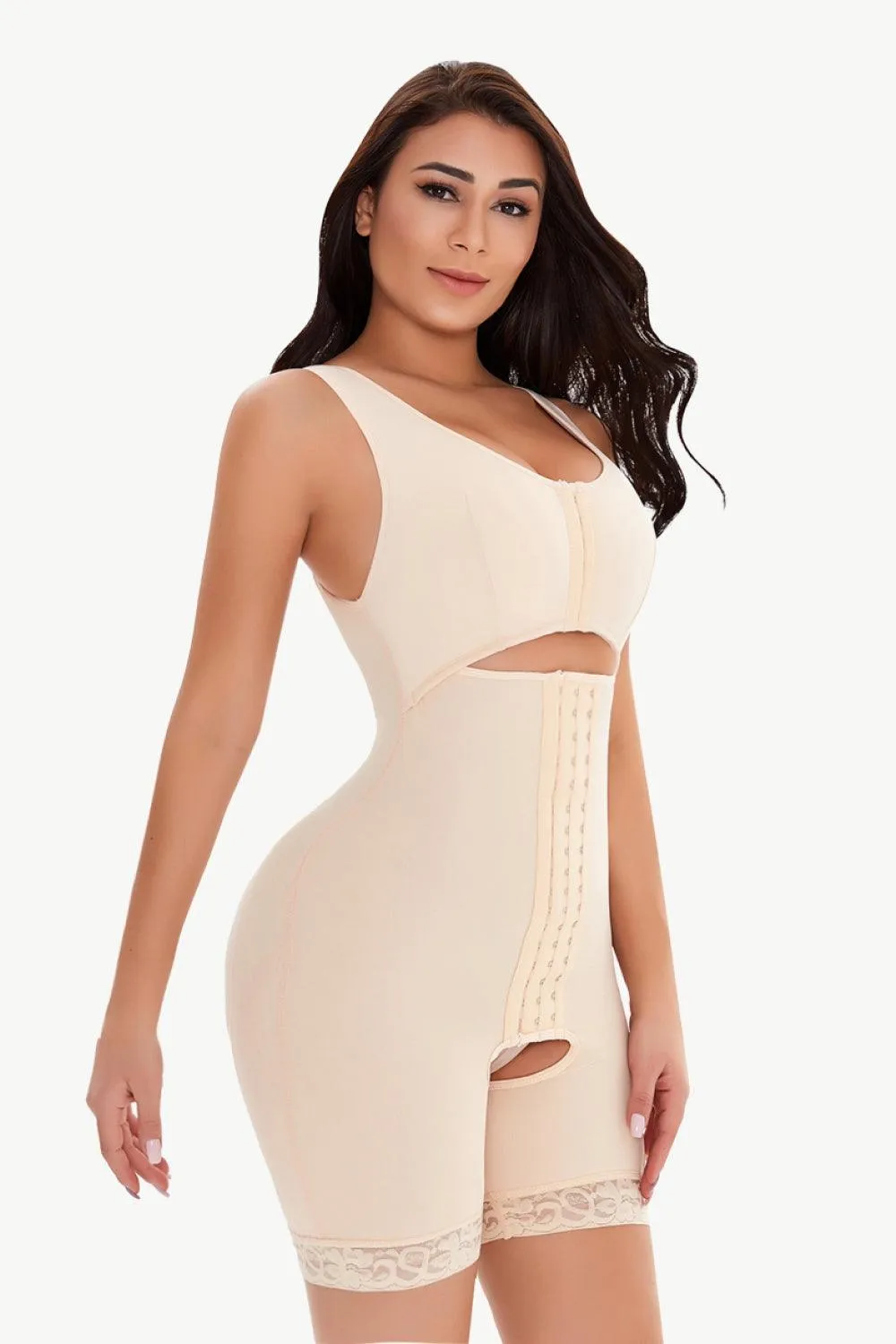 Full Size Cutout Lace Detail Hook-And Eye Shaping Shorts
