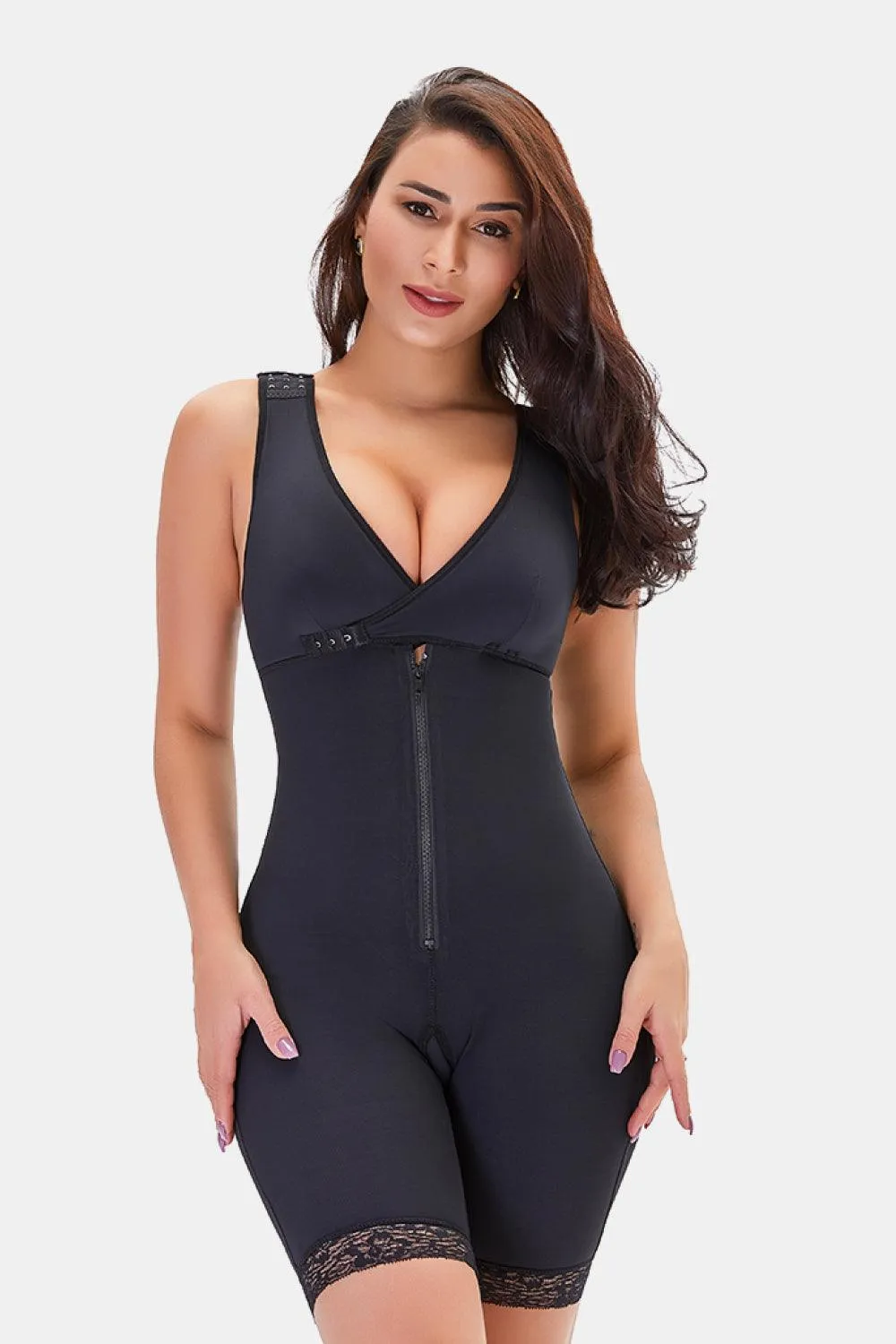 Full Size Lace Trim Shapewear With Zipper