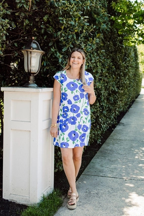 Quiet Mood Charleston Cap Sleeve Dress Pop Art Flower