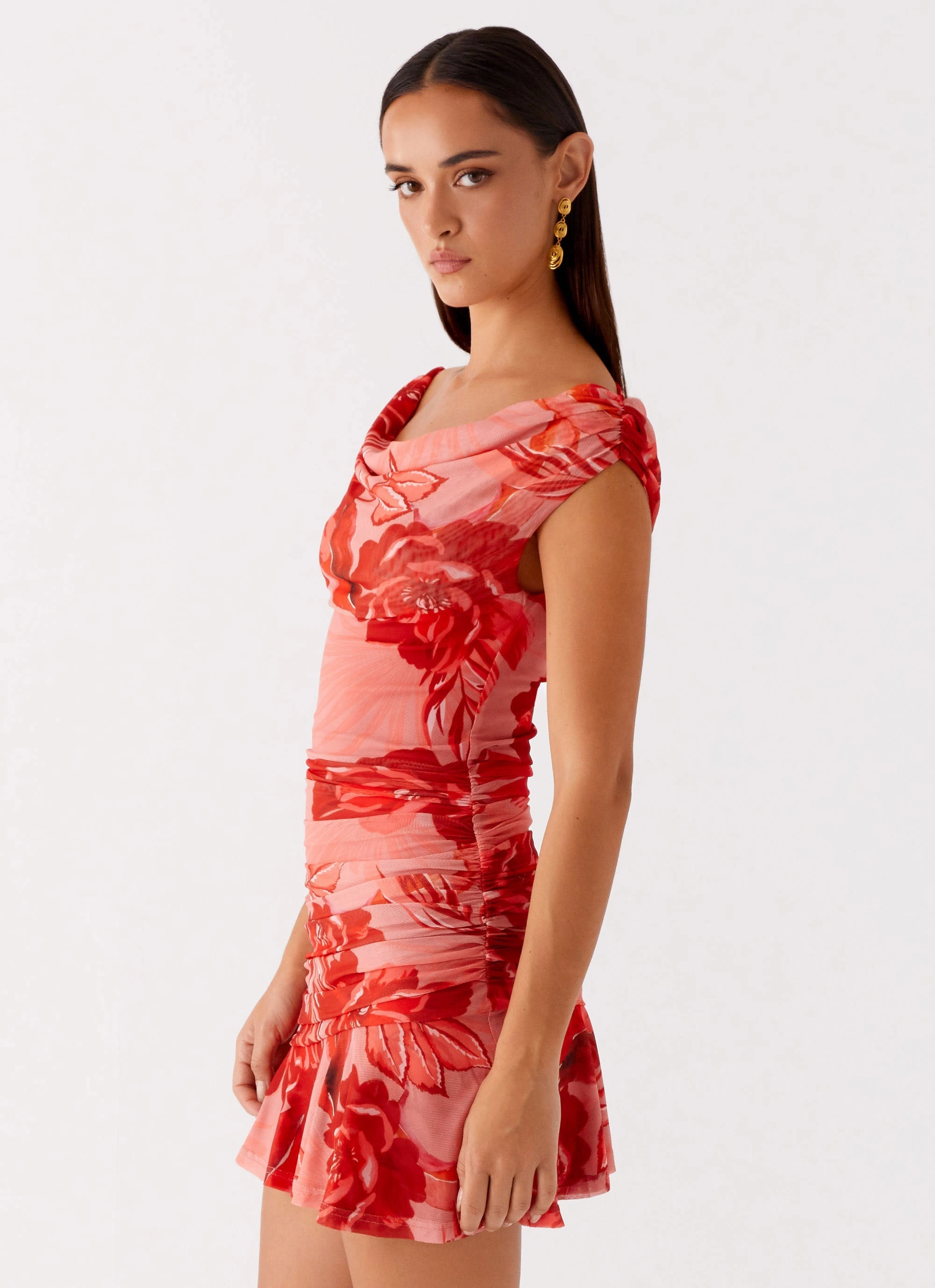 Party Perfect Lace Fine Cait Mini Dress - Sicily Sunsets Print