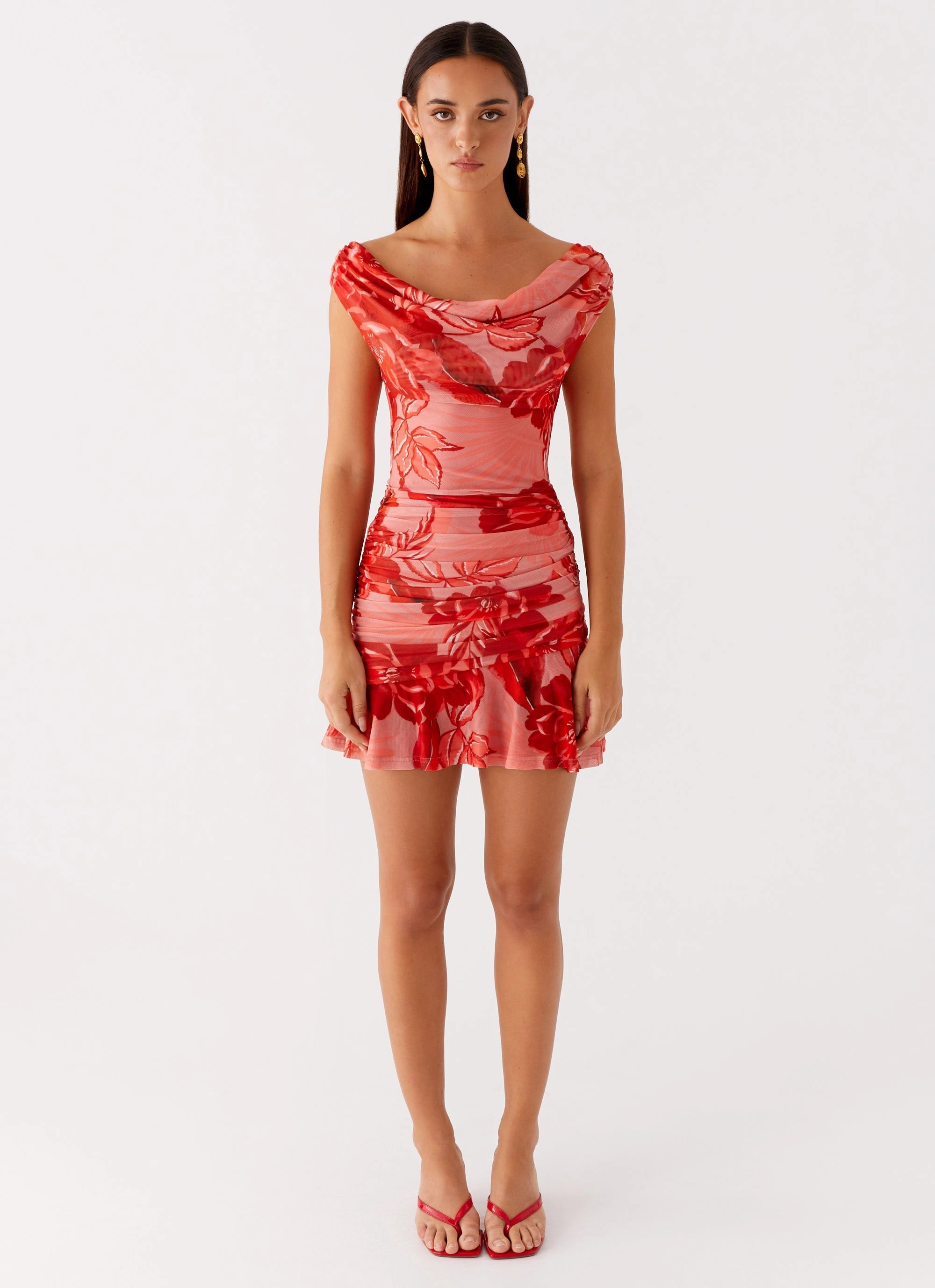 Cait Mini Dress - Sicily Sunsets Print High low hem Neutral Form