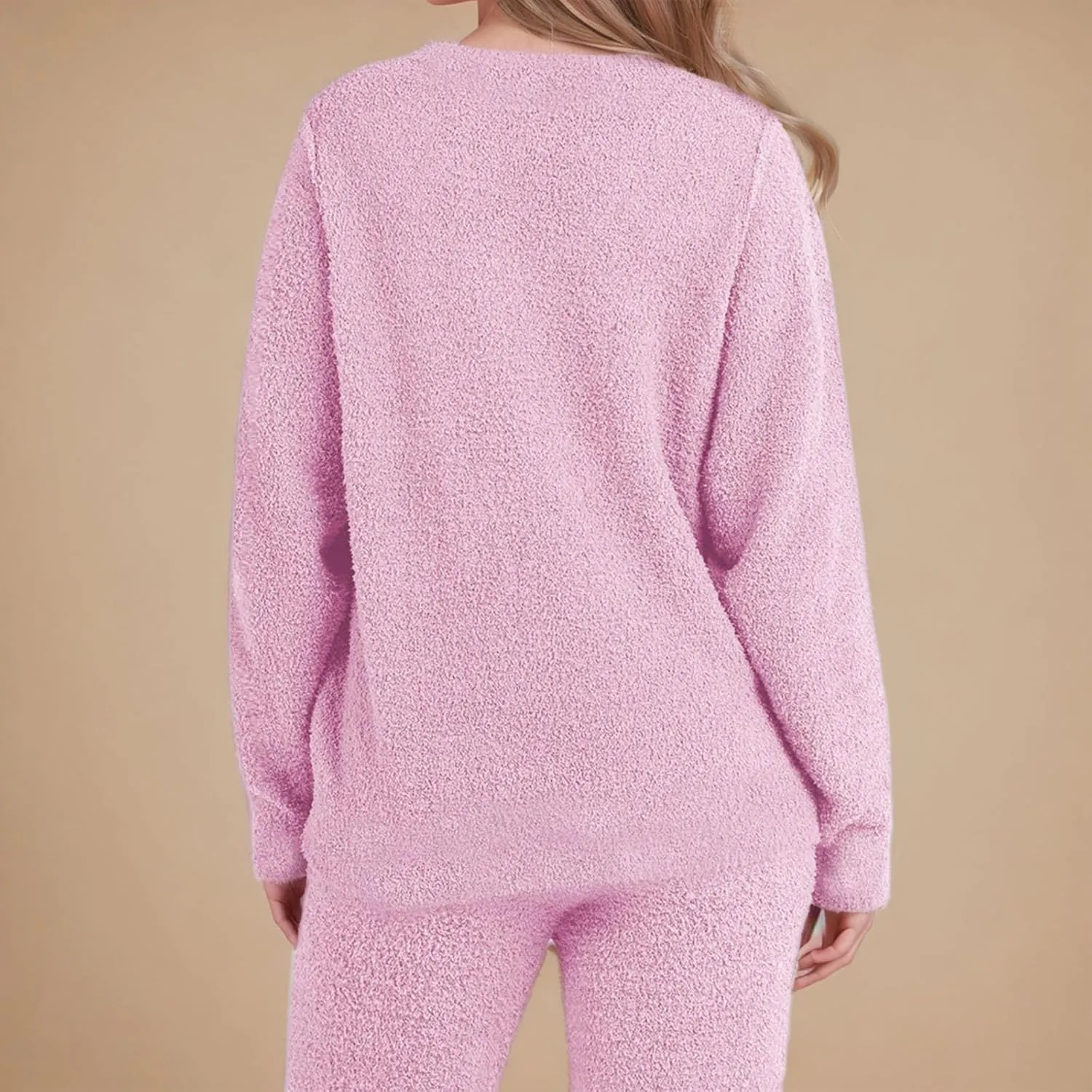 Fuzzy Fleece Pajama Sets for Women Long Sleeve Top Wide Leg Pants Winter Warm 2 Piece Lounge Outfits Sleepwear