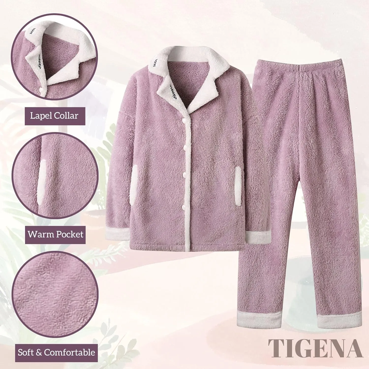 Fuzzy Pajamas Set for Women Soft Comfy Fleece Pjs Pullover Pants Loose Plush Sleepwear Loungewear for Winter 2024