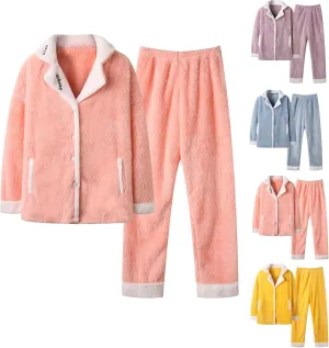 Fuzzy Pajamas Set for Women Soft Comfy Fleece Pjs Pullover Pants Loose Plush Sleepwear Loungewear for Winter 2024
