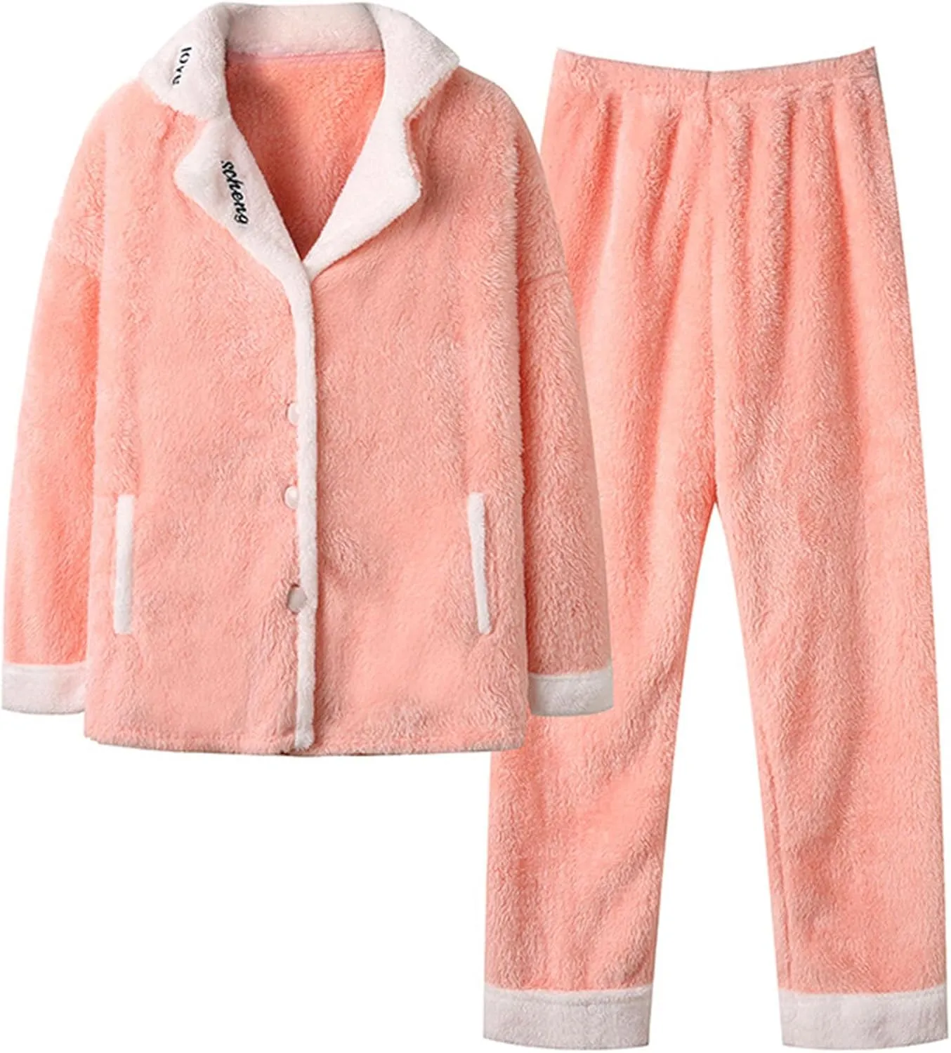 Fuzzy Pajamas Set for Women Soft Comfy Fleece Pjs Pullover Pants Loose Plush Sleepwear Loungewear for Winter 2024
