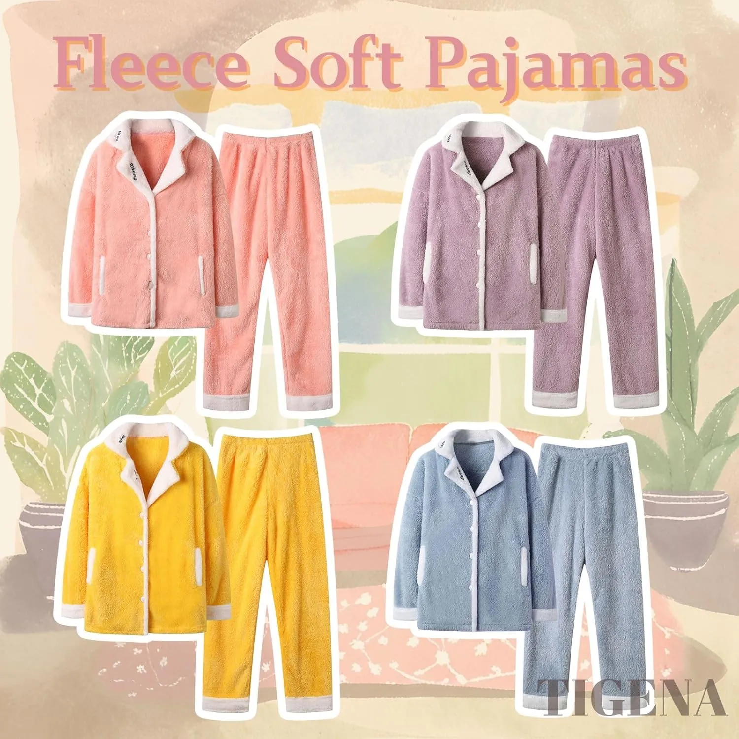 Fuzzy Pajamas Set for Women Soft Comfy Fleece Pjs Pullover Pants Loose Plush Sleepwear Loungewear for Winter 2024