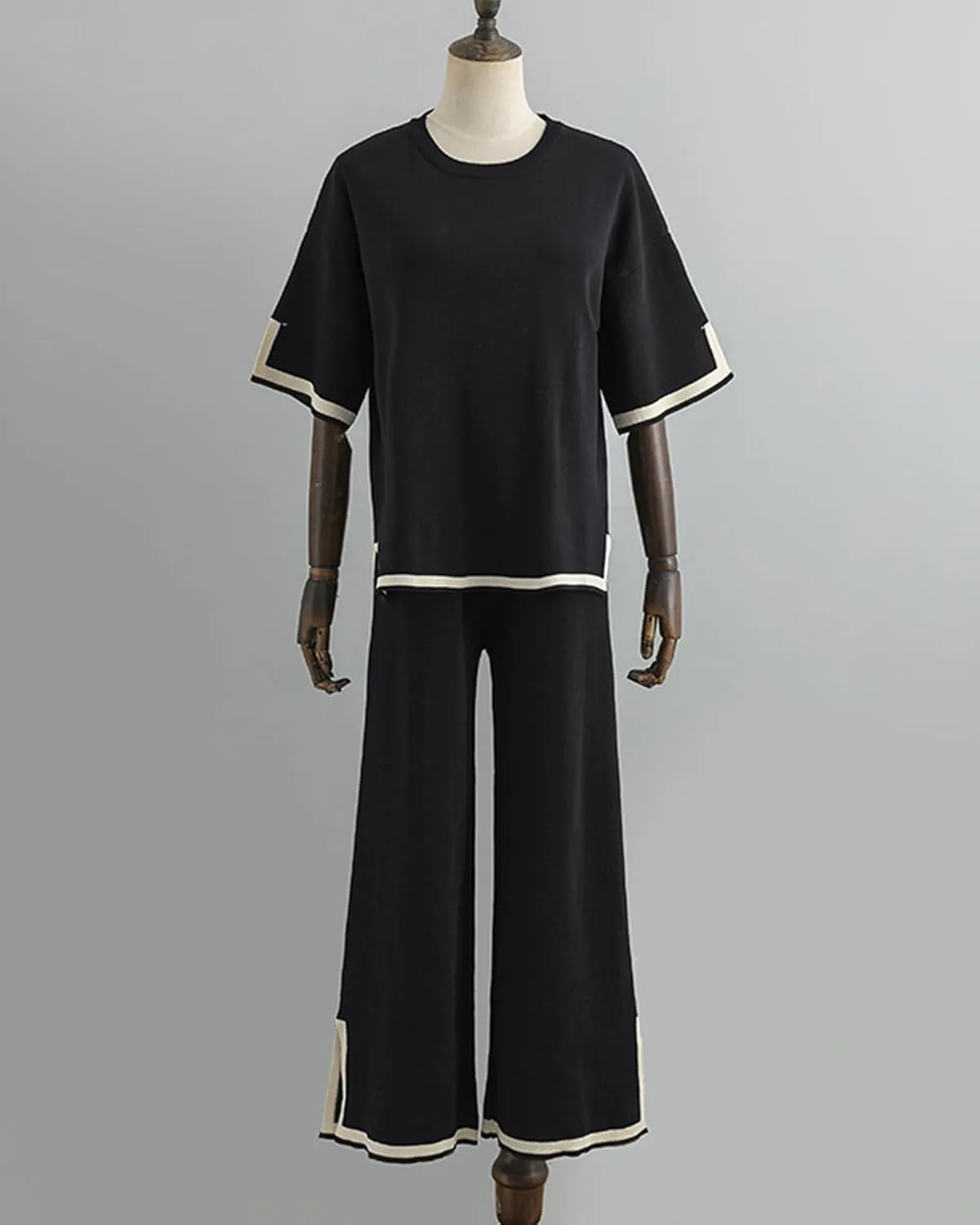 Gacaky Women Lounge 2 Piece Sets Pajamas 2 Piece Short Sleeve Knit Pullover Tops and Wide Leg Pants