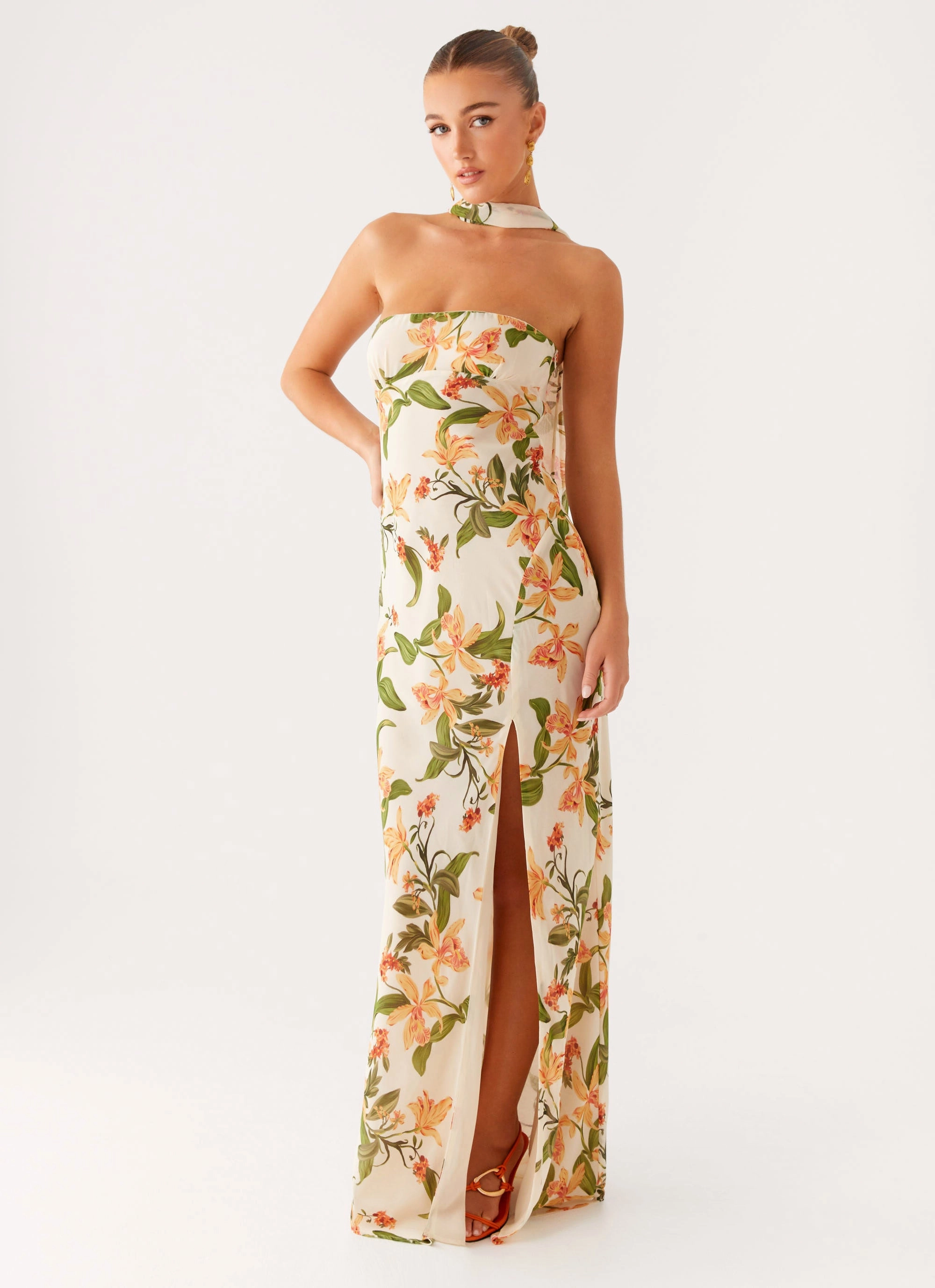 Gali Strapless Maxi Dress - Floral Print Polite Tone Inner lining