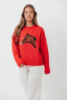 Gallant Horse Graphic Sweater in Red Quick Dry Technology