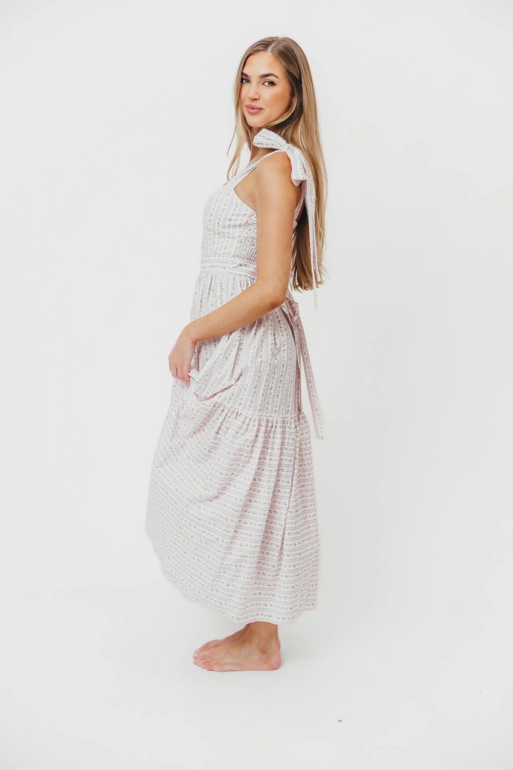 Romantic Vibes Garcelle Floral Tiered Midi Dress in Pink *Final-Sale*