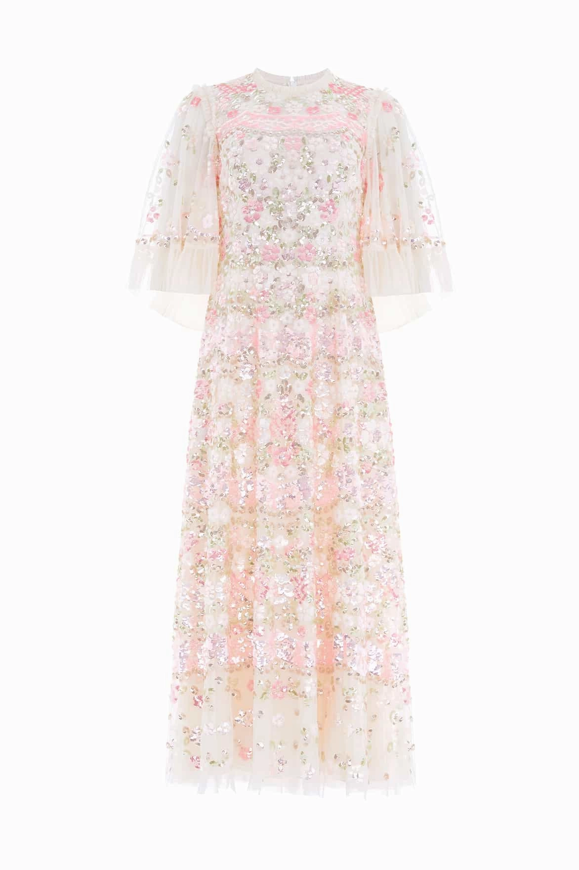 Garden Delight Gloss Ankle Gown Button Accent