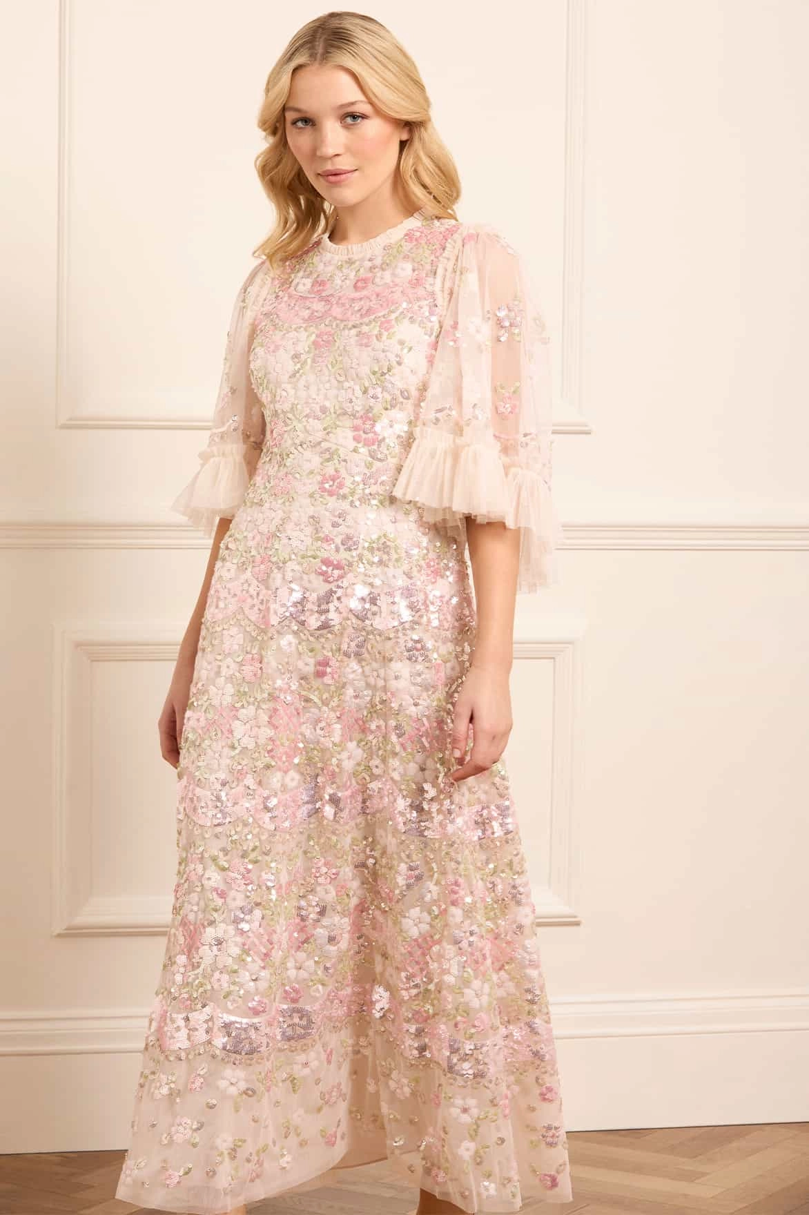 Refined Aesthetic Event Favorite Garden Delight Gloss Ankle Gown