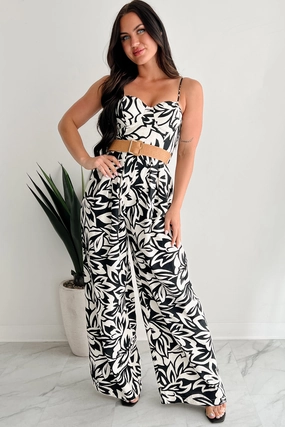 summer top FadeResistant Finish Garden Glimmer Belted Wide Leg Jumpsuit (Black/Ivory)
