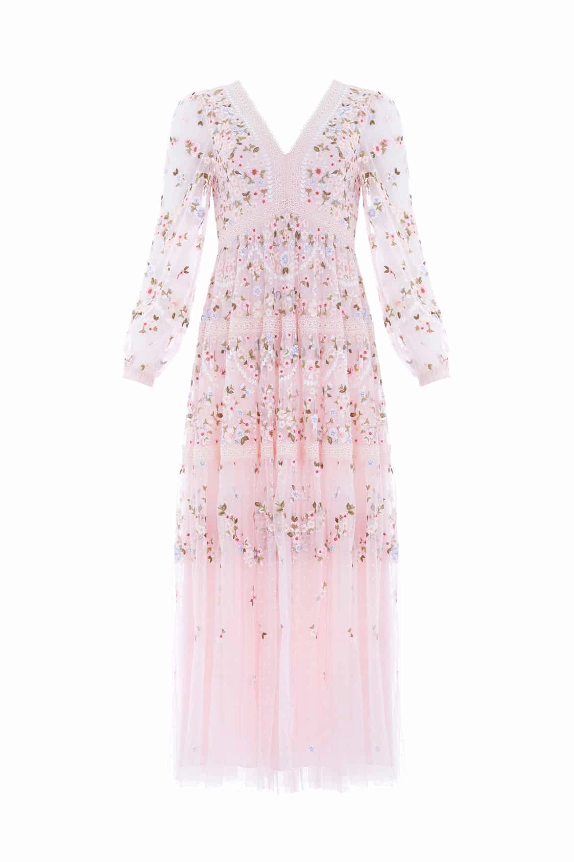 Cold-Shoulder Perfect Proportion Garland Ribbon Ankle Gown