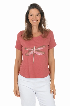 Soft Blended Fabric Garnet Dragonfly 100% Cotton Graphic Tee
