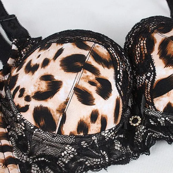 Gather Deep V Lace Leopard Printed Bras