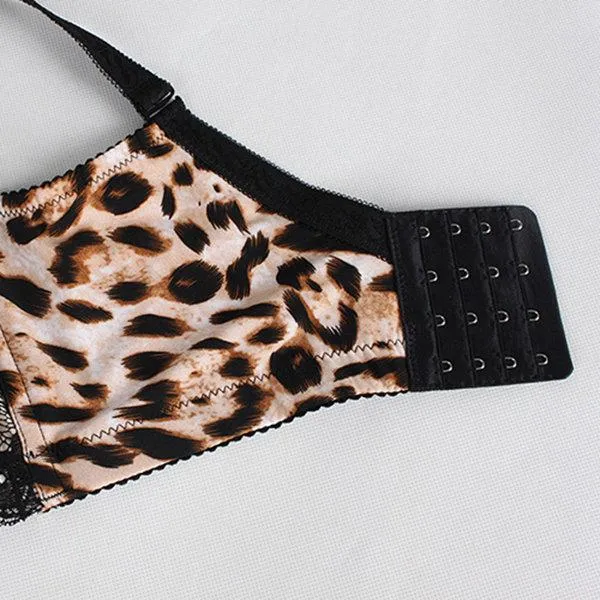Gather Deep V Lace Leopard Printed Bras