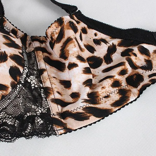 Gather Deep V Lace Leopard Printed Bras