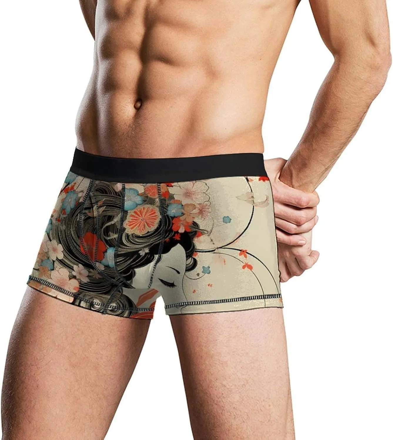 Geisha Flowers Mens Boxer Brief Funny Underwear Trunks Breathable Soft Printed Shorts