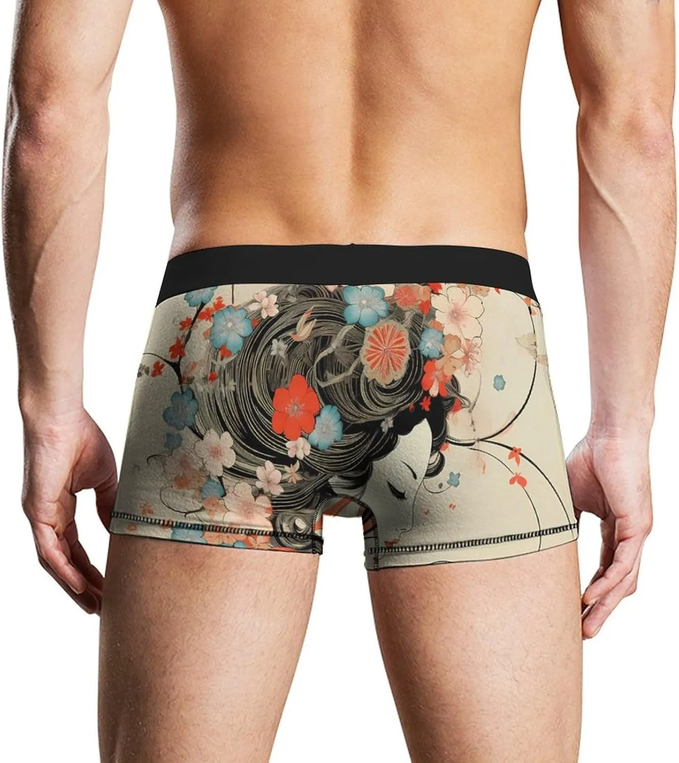 Geisha Flowers Mens Boxer Brief Funny Underwear Trunks Breathable Soft Printed Shorts