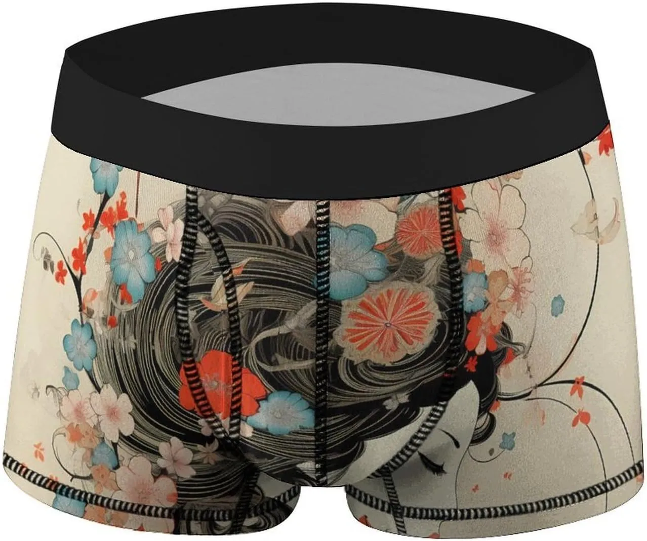 Geisha Flowers Mens Boxer Brief Funny Underwear Trunks Breathable Soft Printed Shorts