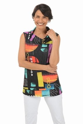 DualLayer Weave FlexibleWaistband Geneva Cowl Neck Sleeveless Top
