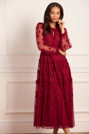 Luxurious Feel Autumn Lace Long Sleeve Ankle Gown