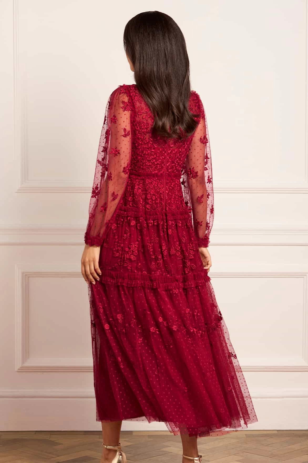 Calm Tone Autumn Lace Long Sleeve Ankle Gown